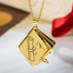 Personalisierte Mini-Album Halskette mit 4 Fotos und Gravur | aufklappbares Medaillon | Andenken zur Graduierung | Abschluss Geschenk für Absolventen