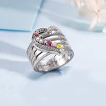 Personalised 1-8 Birthstones Heart Design Ring with Engraved Names Family Jewellery Birthday Mother's Day Gift for Women