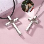 Collier Projection Personnalisée avec Photo Entourée de I Love You en 100 Langues Collier de Croix pour Couple
