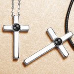 Collier Projection Personnalisée avec Photo Entourée de I Love You en 100 Langues Collier de Croix pour Couple