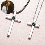 Collier Projection Personnalisée avec Photo Entourée de I Love You en 100 Langues Collier de Croix pour Couple