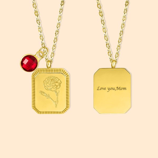 Collana vintage personalizzata con fiori del mese di nascita Collana con pietre di nascita Gioielli quadrati Regalo di compleanno per lei
