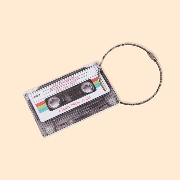 Étiquette d'identité de bagage pour accessoires de voyage - Cassette rétro rétro personnalisée.