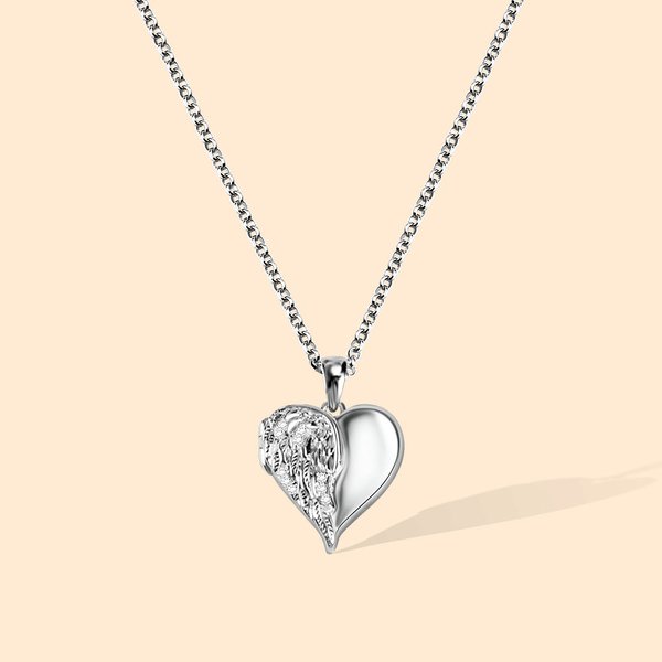 Collier Personnalisé avec 2 Photos Pendentif en Cœur d'un Aile Gravé Cadeau Anniversaire Mariage pour Femme