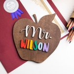 Ornement de bureau personnalisé en forme de pomme avec nom pour enseignant