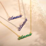 Collier Barre Prénom Personnalisé Émaillé Cadeau Anniversaire Saint-Valentin Fête des Mères pour Femme