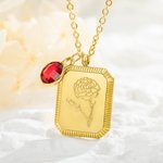 Collier Personnalisé avec Pierre de Naissance Fleur Vintage et Texte Collier Carré Cadeau d'Anniversaire pour Elle