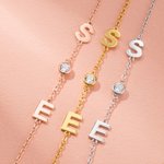 Bracelet en Laiton Personnalisé avec 1-2 Initiales Breloque de Zircon Cadeau Anniversaire Saint-Valentin pour Elle