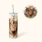 Gobelet personnalisé Highland Cow 20oz Food-Grade Skinny Tumbler avec paille et nom Cadeau d'anniversaire de Noël pour l'amateur de Highland Cow