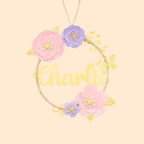 Guirnalda de flores con el nombre del bebé personalizado Decoración de la habitación con LED