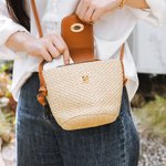 Personalized Monogram Straw Crossbody Bag with Leather Strap Summer Beach Travel Accessories gift for Women