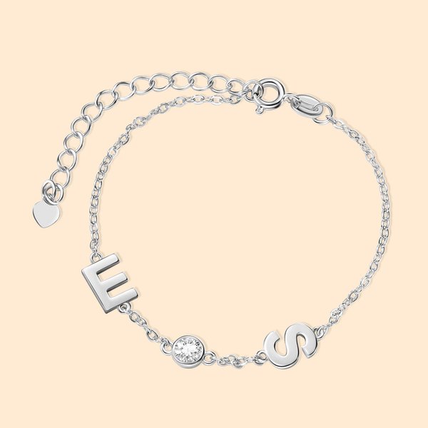 Bracciale personalizzato con lunetta di diamanti e iniziali Regalo Bracciale regolabile