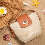 Personalized Monogram Straw Crossbody Bag with Leather Strap Summer Beach Travel Accessories gift for Women