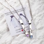 Personalized Penguin Matching Heart Couple Necklaces with Engraved Names Set of 2 Birthstone Jewelry Valentine's Day Anniversary Gift for Loved One