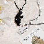 Personalised Engraved Hug Polar Bear Set of 2 Necklaces with Names Cute Jewellery Valentine's Day Gift for Couple