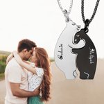 Personalised Engraved Hug Polar Bear Set of 2 Necklaces with Names Cute Jewellery Valentine's Day Gift for Couple