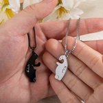 Personalised Engraved Hug Polar Bear Set of 2 Necklaces with Names Cute Jewellery Valentine's Day Gift for Couple