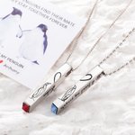 Personalized Penguin Matching Heart Couple Necklaces with Engraved Names Set of 2 Birthstone Jewelry Valentine's Day Anniversary Gift for Loved One