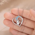 Personalized Heart Highland Cow Necklace with Birthstone and Name for Mother Daughter Girlfriend Jewelry Gift