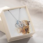 Personalized Heart Highland Cow Necklace with Birthstone and Name for Mother Daughter Girlfriend Jewelry Gift