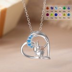 Personalized Heart Highland Cow Necklace with Birthstone and Name for Mother Daughter Girlfriend Jewelry Gift