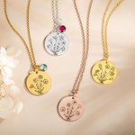 Collana con bouquet di fiori di nascita inciso e personalizzato con pietra di nascita Regalo di compleanno per la festa della mamma per le donne