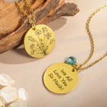 Collana con bouquet di fiori di nascita inciso e personalizzato con pietra di nascita Regalo di compleanno per la festa della mamma per le donne