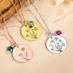 Collana con bouquet di fiori di nascita inciso e personalizzato con pietra di nascita Regalo di compleanno per la festa della mamma per le donne