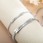 Personalized Stainless Steel Couple Bar Bracelet with Engraved Text Birthday Valentine Gift for Friends Couple