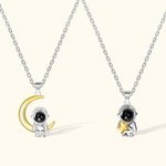 Personalized Astronaut Space Moon Star Photo Projection Necklace with I Love You 100 Languages Couple Gift
