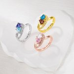 Bague de Promesse Personnalisée avec Pierre de Naissance et Texte Cadeau St Valentin Anniversaire pour Mère Fille Couple