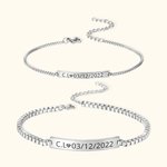 Personalized Stainless Steel Couple Bar Bracelet with Engraved Text Birthday Valentine Gift for Friends Couple