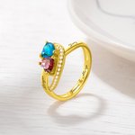 Bague de Promesse Personnalisée avec Pierre de Naissance et Texte Cadeau St Valentin Anniversaire pour Mère Fille Couple