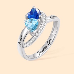 Bague de Promesse Personnalisée avec Pierre de Naissance et Texte Cadeau St Valentin Anniversaire pour Mère Fille Couple