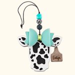 Personalised Highland Cattle Cow with Bow Rear View Mirror Wood Car Charm with Engraved Name Tag Birthday Gift for Cow Lover