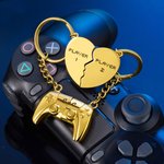 Lot de 2 Porte-clés Assortis en Forme de Coeur Personnalisé avec Initiales sur Manettes de Jeu Cadeau Anniversaire pour Couple