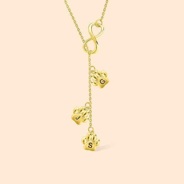 Personalisierte Paw Print Initial mit Infinity Sign Lariat Halskette für Haustierliebhaber Haustier Verlust Memorial Schmuck Geschenk