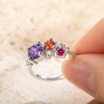 Bague en Laiton ou Argent Sterling Personnalisée avec Pierre de Naissance Cadeau Anniversaire Fête pour Femme