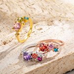 Bague en Laiton ou Argent Sterling Personnalisée avec Pierre de Naissance Cadeau Anniversaire Fête pour Femme
