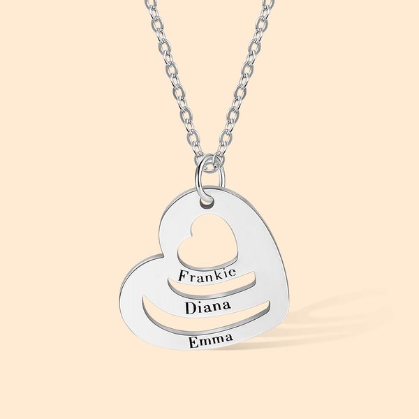 Collier Personnalisé avec 2-6 Prénoms Pendentif de Plaque en Forme de Cœur Cadeau Fête des Mères pour Femme