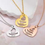 Collier Personnalisé avec 2-6 Prénoms Pendentif de Plaque en Forme de Cœur Cadeau Fête des Mères pour Femme