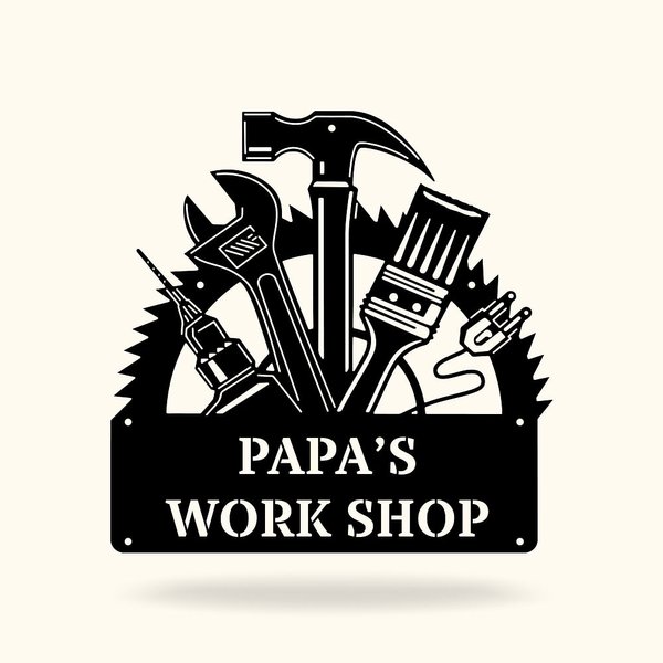 Panneau en Métal Personnalisé avec Texte Évidé Décoration Atelier Garage Maison Cadeau Fête des Pères Anniversaire pour Homme
