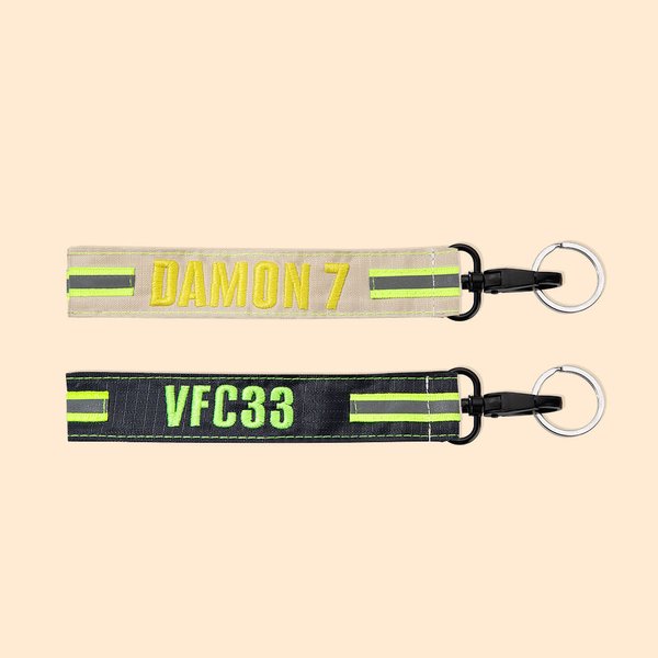 Personalised Reflective Firefighter Waterproof Solid Wrist Strap Keychain with Embroidered Name Gift for Fire Department