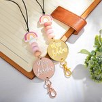 Porte-badge arc-en-ciel avec nom - Lanyard perlé - Cadeau d'enseignant personnalisé rose