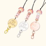 Porte-badge arc-en-ciel avec nom - Lanyard perlé - Cadeau d'enseignant personnalisé rose
