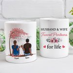 Gepersonaliseerde man en vrouw Travel Partners for Life Couple Cheers Witte Keramische Mok Verjaardags- en Huwelijksgeschenken