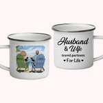 Personalised Husband and Wife Travel Partner for Life Ocean Enamel Mug Strong and Durable Valentine's Day
