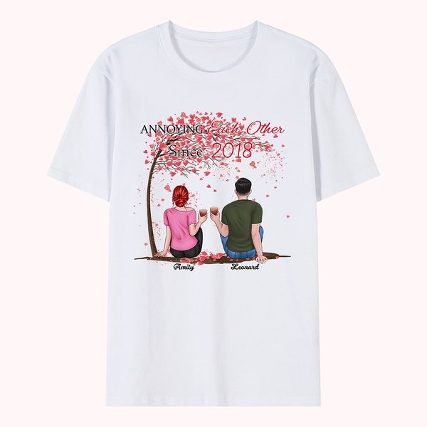 Personalized Couple Forever Love Story Tree T-shirt Anniversary Basic Unisex T-Shirt