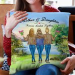 Taie d'Oreiller Personnalisée avec Nom et Personnage au Bord du Lac Coucher de Soleil Cadeau de Fête des Mères pour Elle