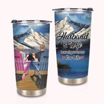 Personalised Travel Partners for Life Couple on Chairs Snow Mountain Scenery 20oz Tumbler Couple Gift Daily Use